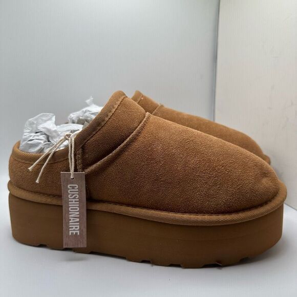 CUSHIONAIRE Women's Genuine Suede Cozy Mule Platform +Memory Foam 8.5 CHESTNUT - Picture 1 of 7